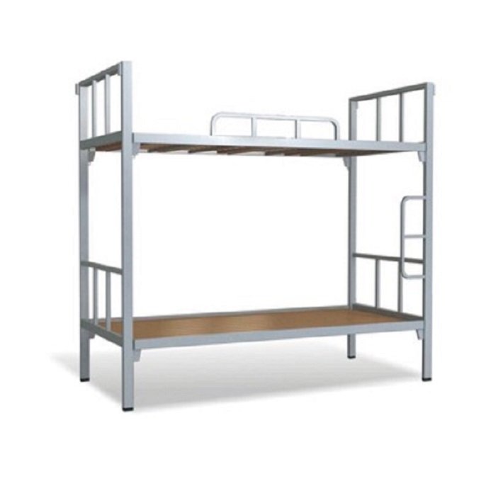 Giường sắt 2 tầng dát gỗ màu ghi 85cm - GT 22