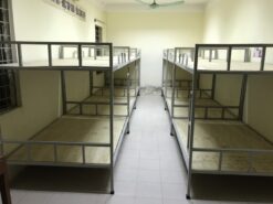 Giường sắt 2 tầng dát gỗ màu ghi 1m2 - GT 18