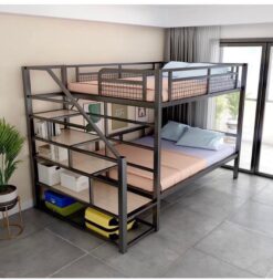 Giường sắt tầng thang ngoài hộp vuông 1m4 - GT 77