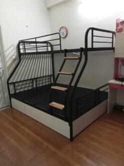 Giường tầng khung ống tròn có ngăn kéo gỗ rộng 1m6/1m2 GT 67