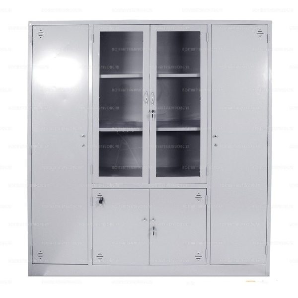 Tủ hồ sơ sắt 4 khoang 2 cánh kính QP-01