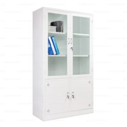 Tủ sắt 2 cánh kính màu trắng QP-16